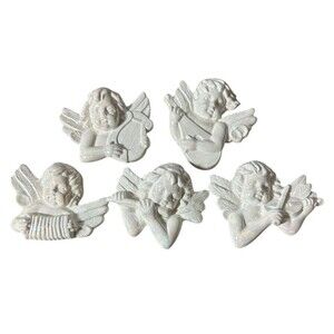 Vintage 1980s Scioto Signed Cherub Angel‎ Ornaments Set of 5 Playing Instruments